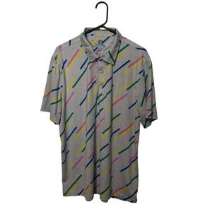 Chubbies Polo Shirt Mens Large Gray Multicolor Stripe Bamboo Performance Golf